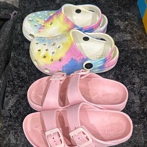 CROCS Kids Tie-Dye Clogs and Pink Sandals